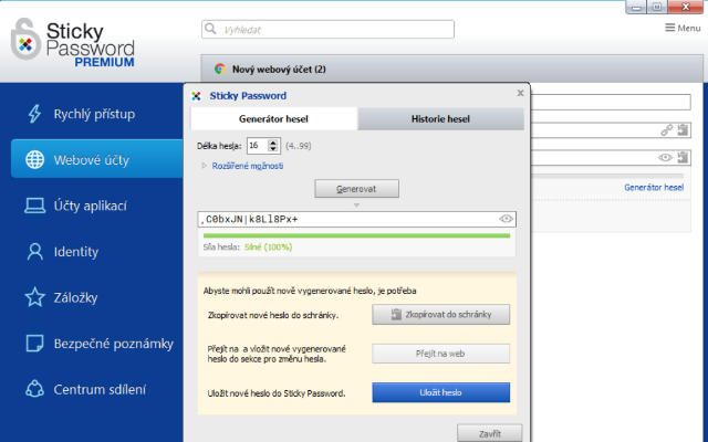 Správce generuje silná hesla