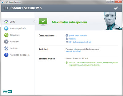 Úvodní obrazovka ESET Smart Security 6