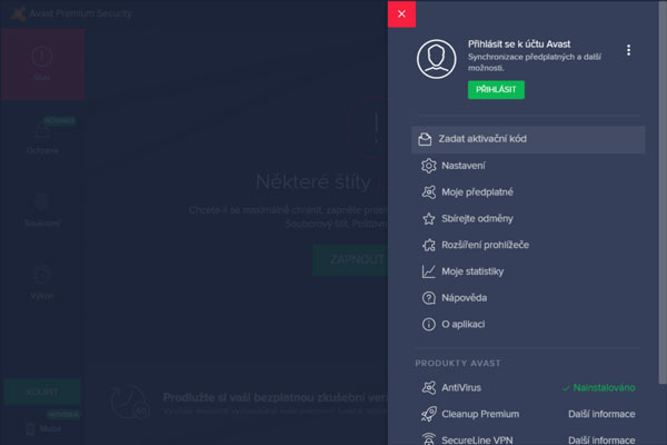 Klikněte na volbu Zadat aktivační kód