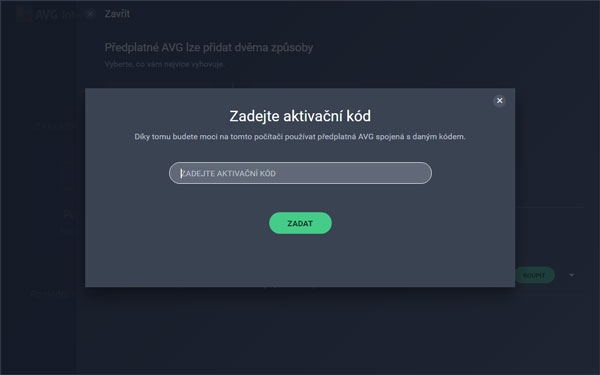 Vložení aktivačního klíče