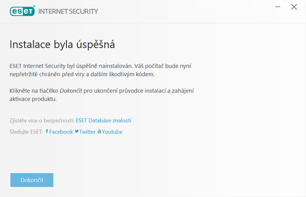 instalace eset internet security dokoncena instalace