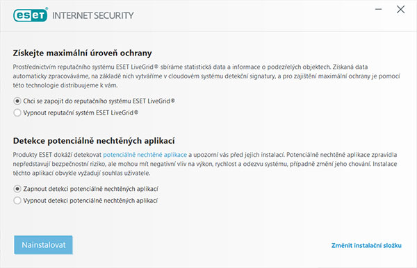 instalace eset internet security maximalni ochrana