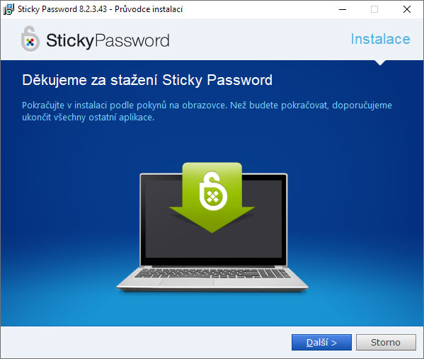Úvodní obrazovka instalátoru