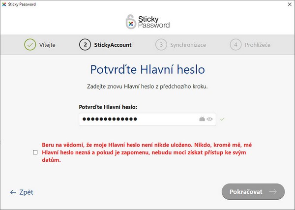 Potvrďte hlavní heslo
