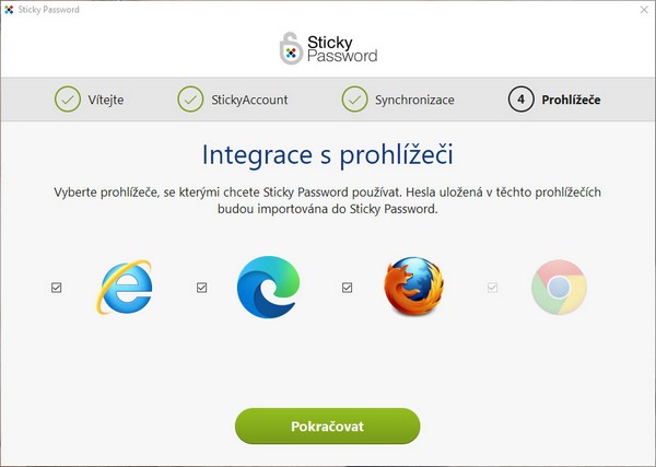 Integrujte Sticky Password s webovými prohlížeči
