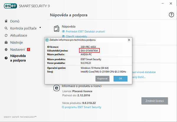 Opište si uživatelské jméno EAV-XXXXXXXX
