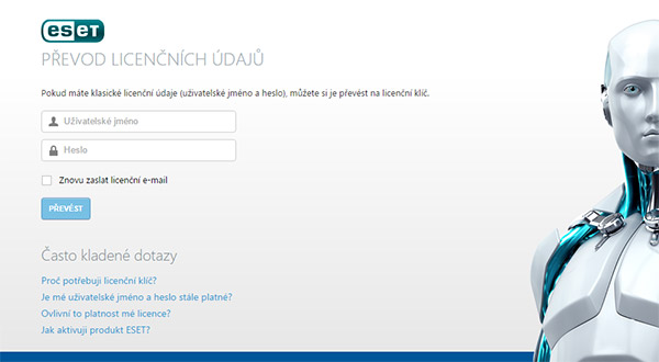 Konverze licenčních údajů ESET