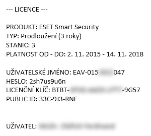 Licenční údaje ESET
