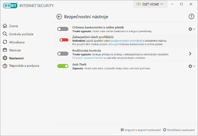 eset internet security zapnuti ochrany bankovnictvi