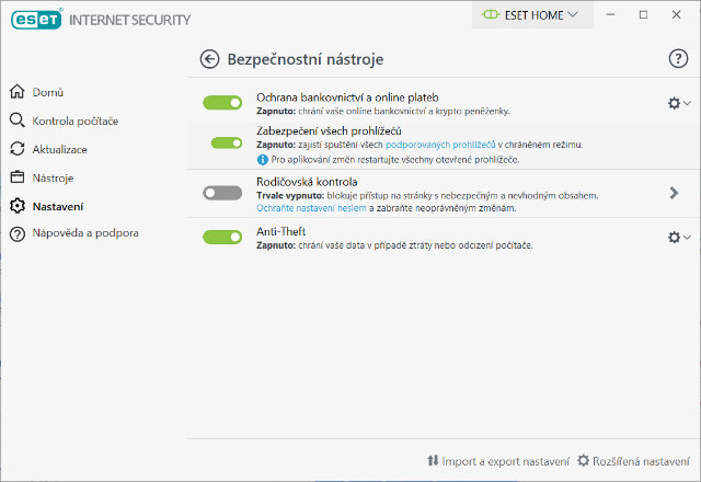 eset internet security zapnuti ochrany bankovnictvi