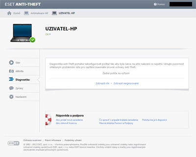 Úvodní obrazovka Anti-Theft
