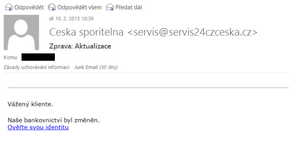 Ukázka podvodného e-mailu